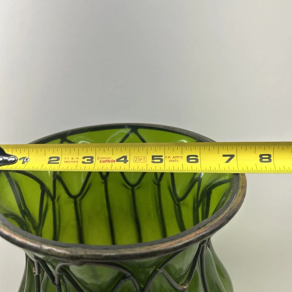 Vintage Art Nouveau Style Green Glass Ribbed Tulip Planter/candle‎ Holder